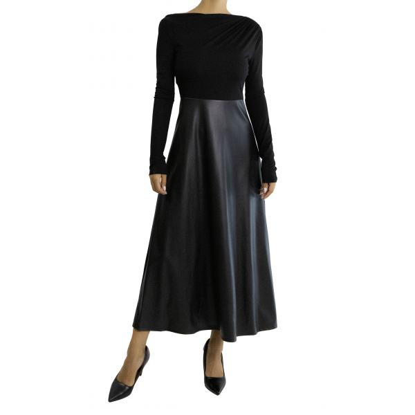 Vestito lungo con gonna in similpelle Imperial
